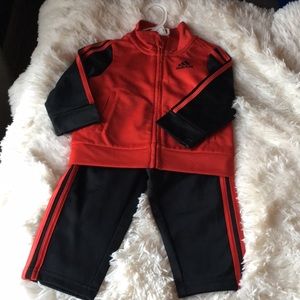 Baby Boy Black & Red Adidas Track Suit. 12M